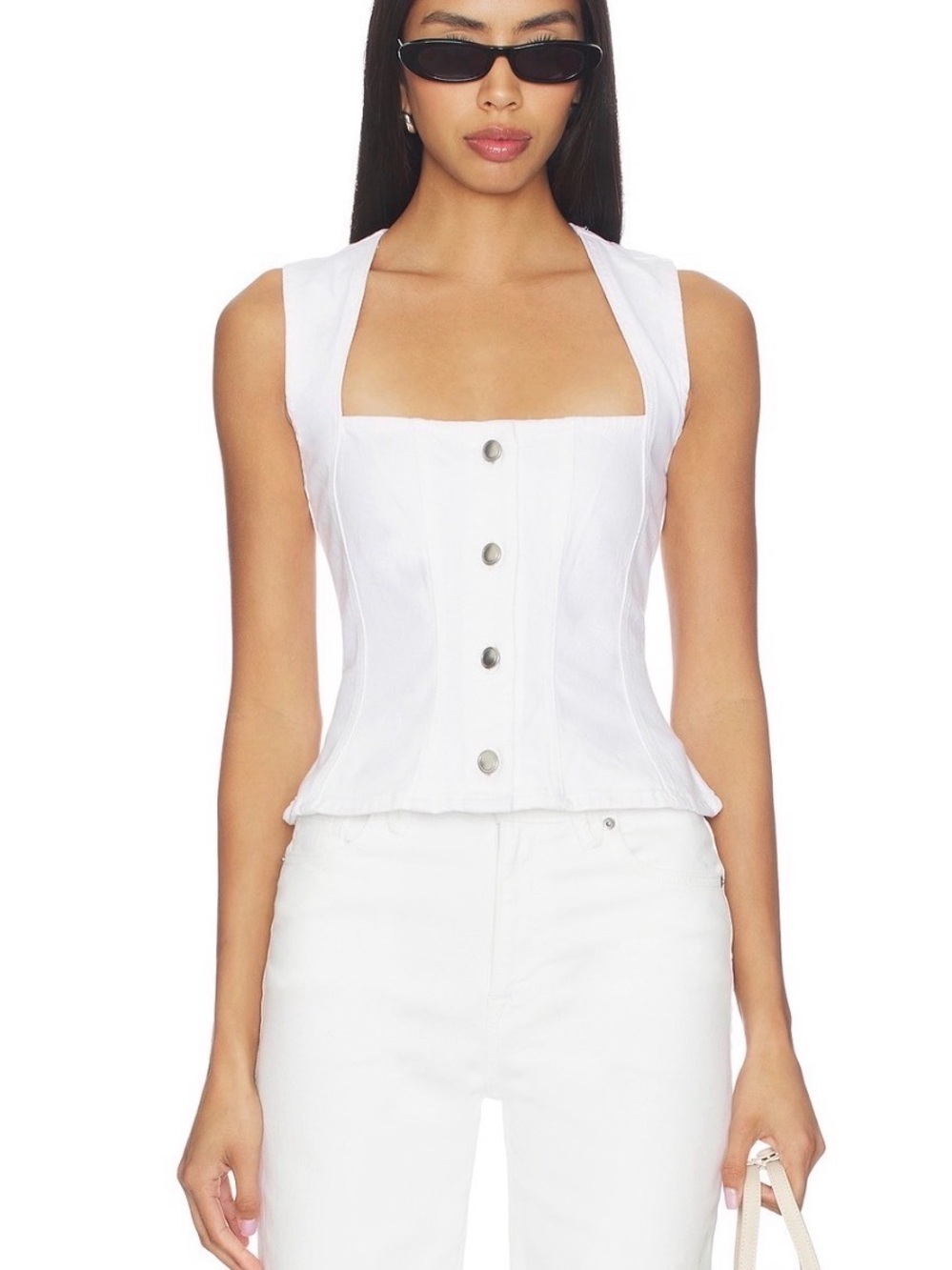 Good American White Square-Neck Button Corset Camisole